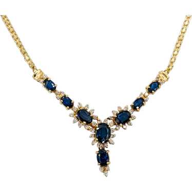 Vintage Sapphire & Diamond Halo Necklace in Gold - image 1