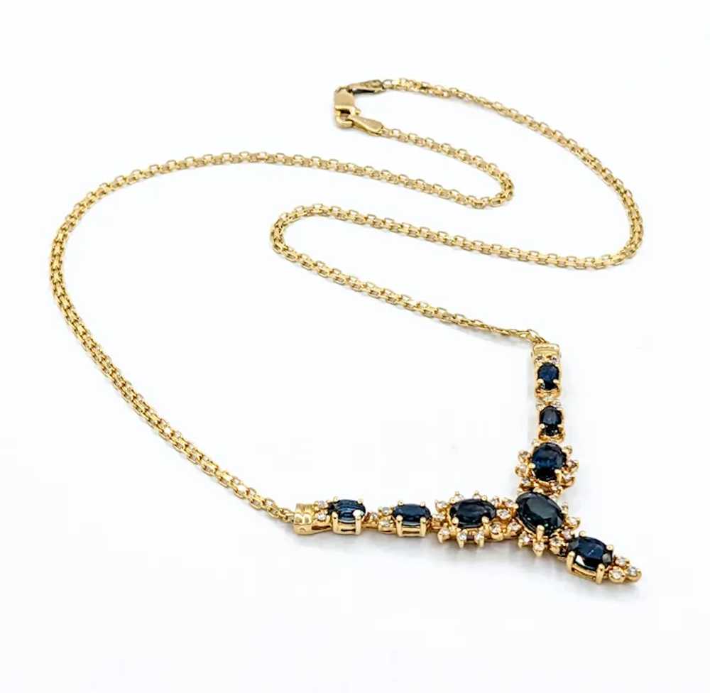 Vintage Sapphire & Diamond Halo Necklace in Gold - image 2