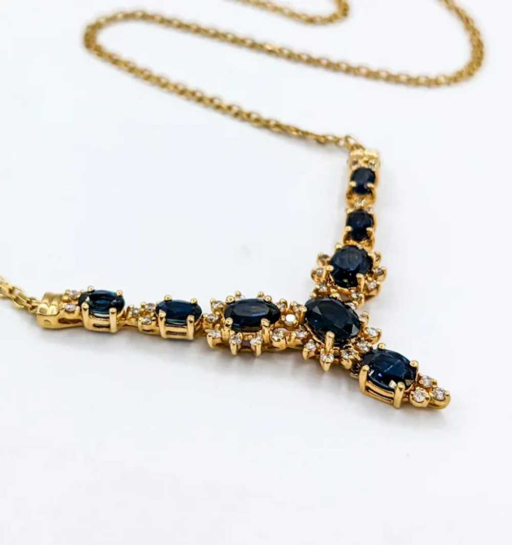 Vintage Sapphire & Diamond Halo Necklace in Gold - image 3