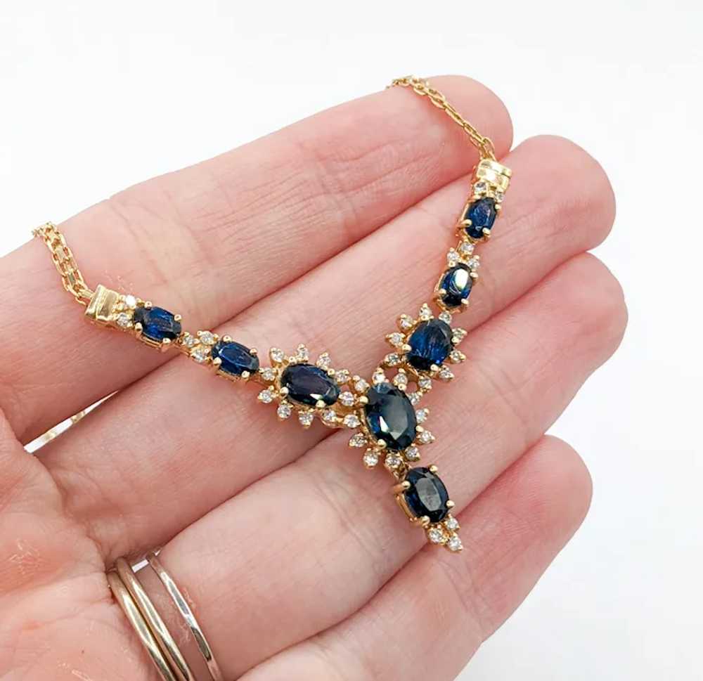 Vintage Sapphire & Diamond Halo Necklace in Gold - image 4