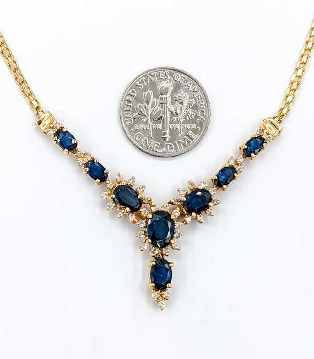 Vintage Sapphire & Diamond Halo Necklace in Gold - image 5