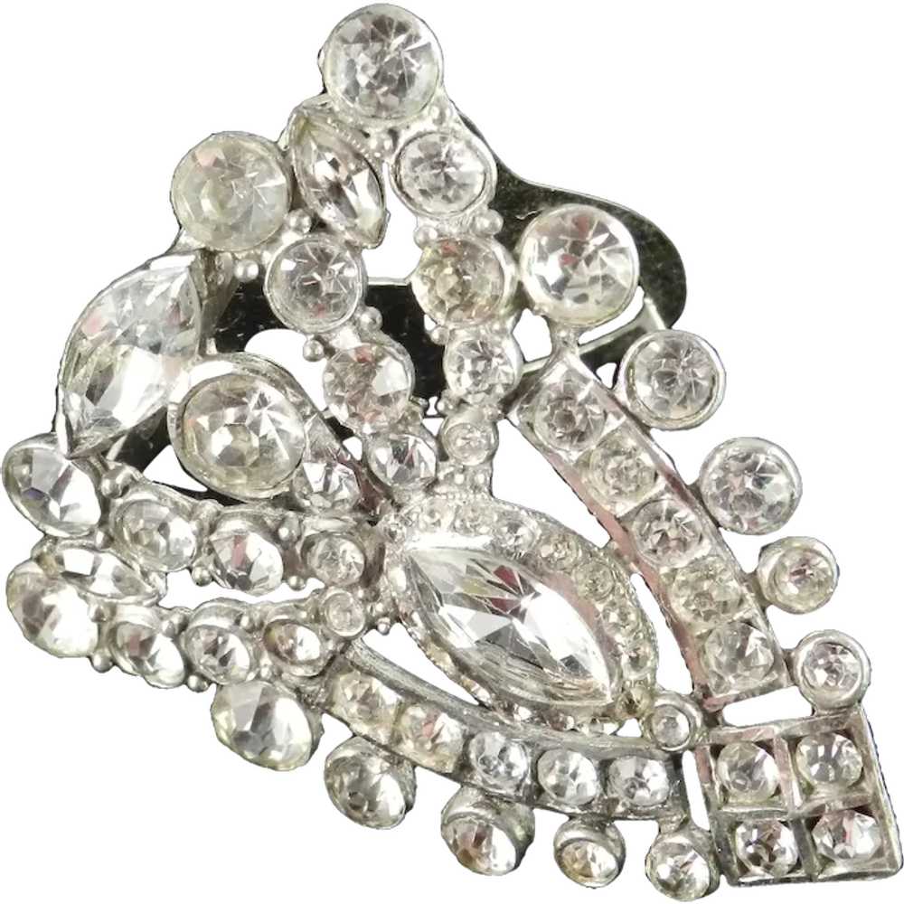 Art Deco Large Shield Shaped Rhinestone Dress Clip - image 1