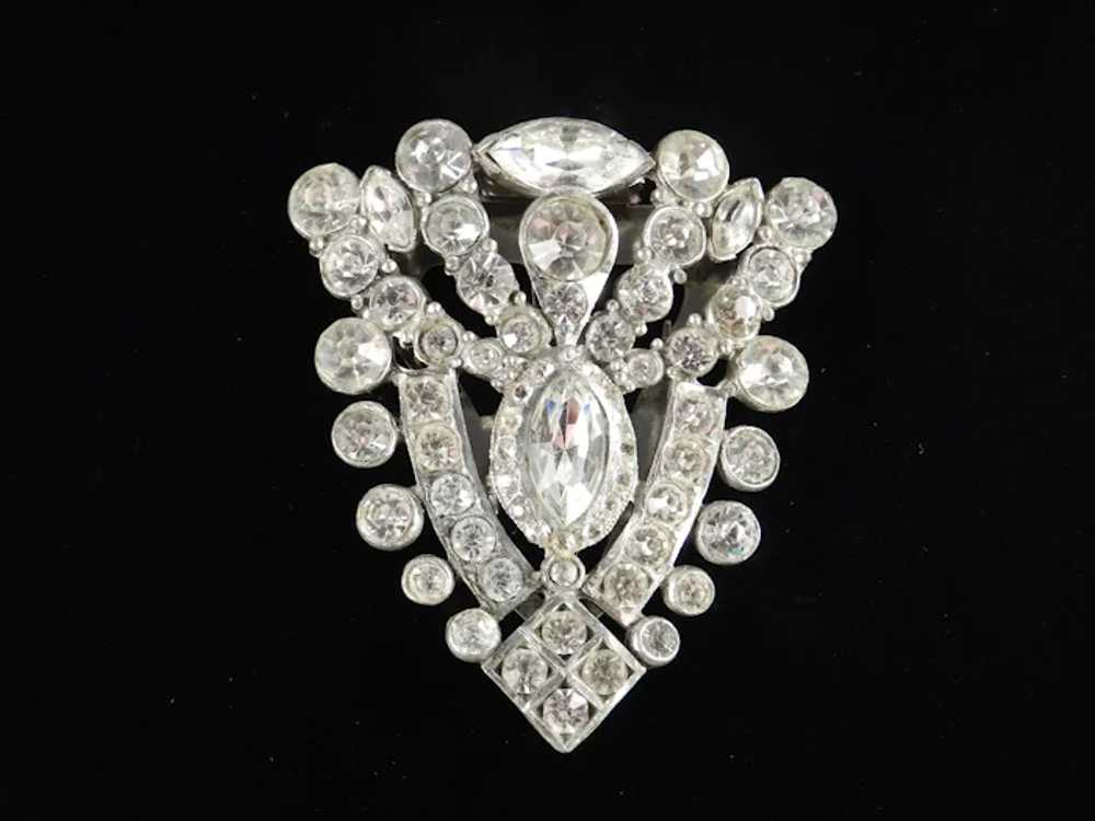 Art Deco Large Shield Shaped Rhinestone Dress Clip - image 2