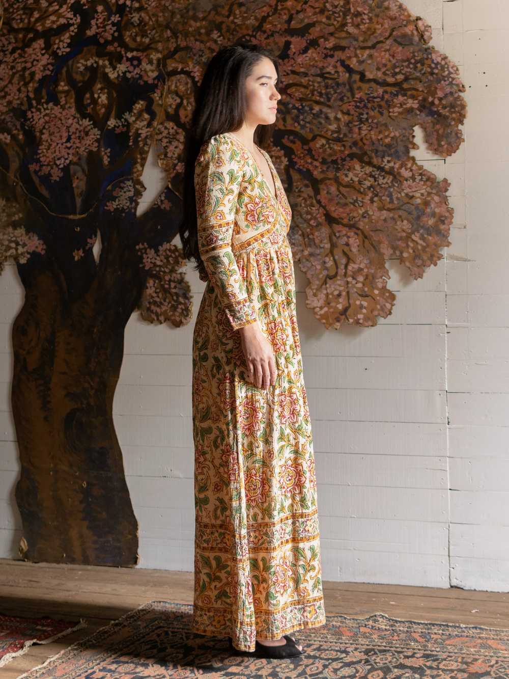 1970s Indian Block Printed Cotton Gown - Size S - image 6
