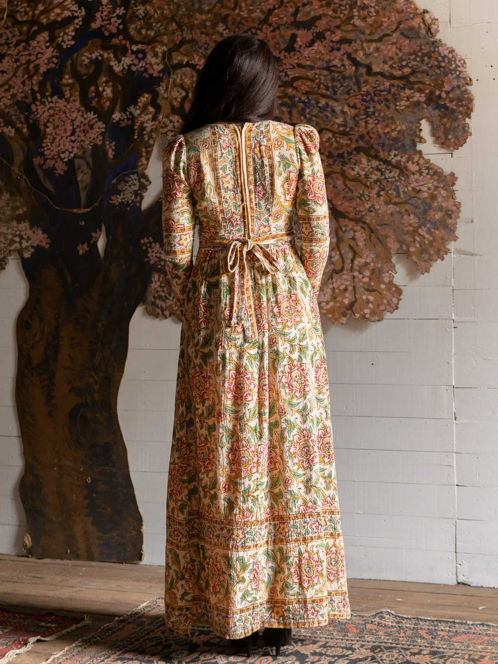 1970s Indian Block Printed Cotton Gown - Size S - image 7