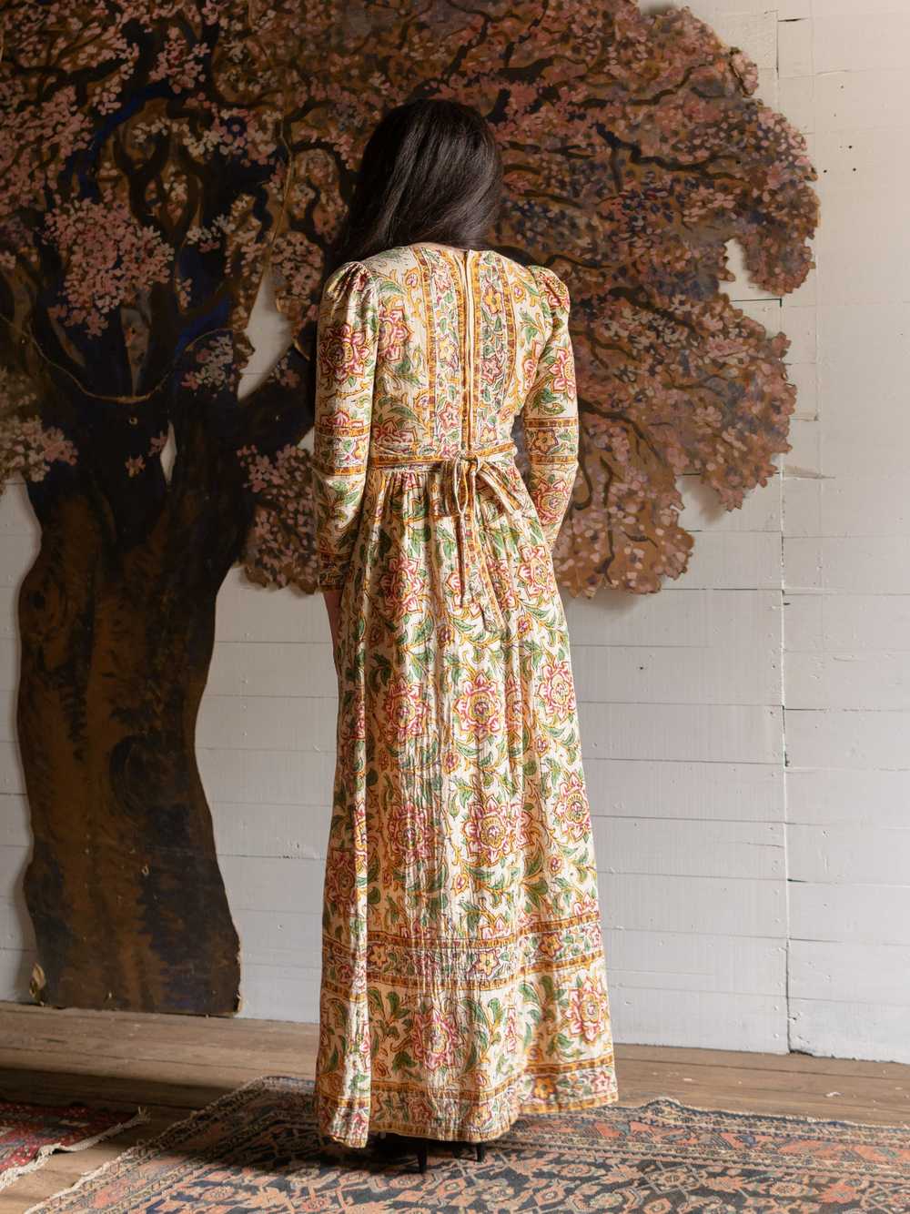 1970s Indian Block Printed Cotton Gown - Size S - image 8