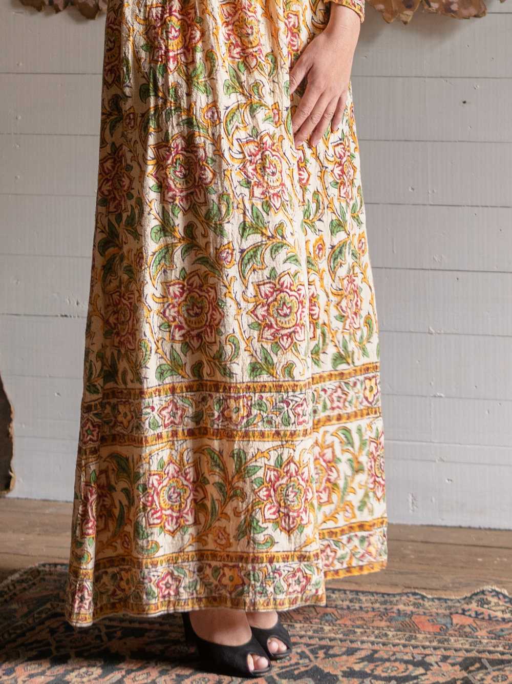 1970s Indian Block Printed Cotton Gown - Size S - image 9