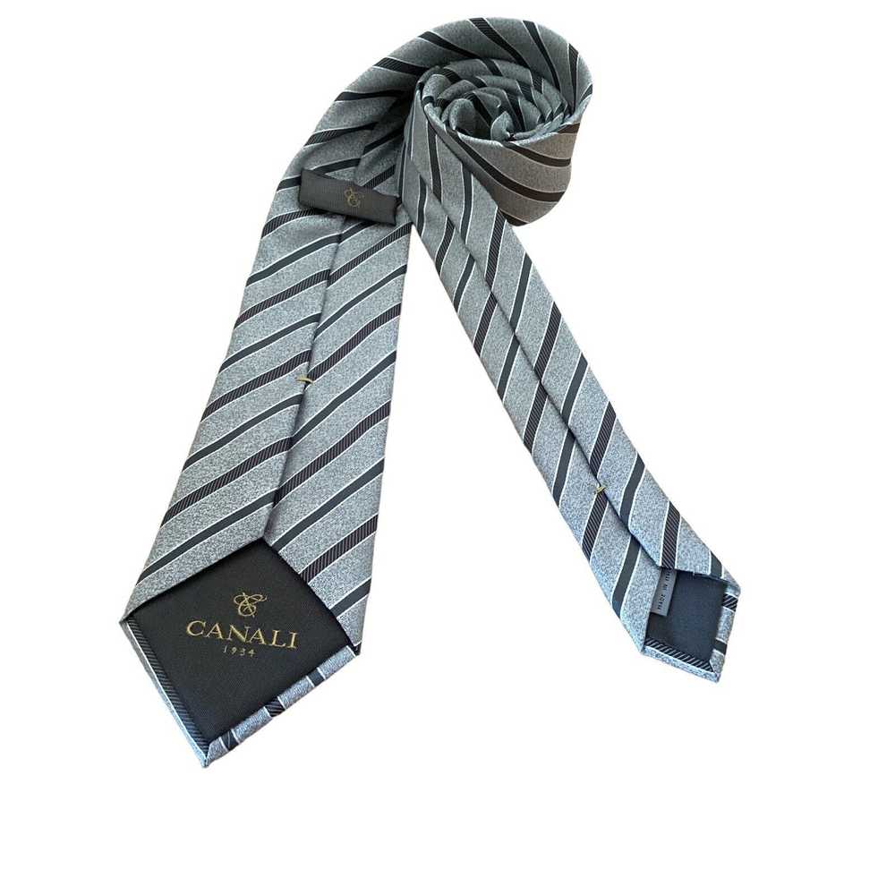 Canali CANALI 1934 Current Gray Striped Silk Tie … - image 3