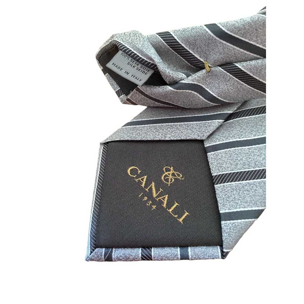 Canali CANALI 1934 Current Gray Striped Silk Tie … - image 5