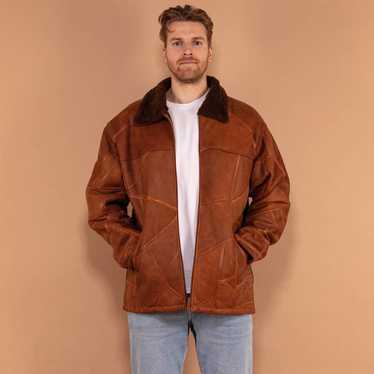 Sheepskin Coat Vintage 90's Men Patchwork Sheepsk… - image 1