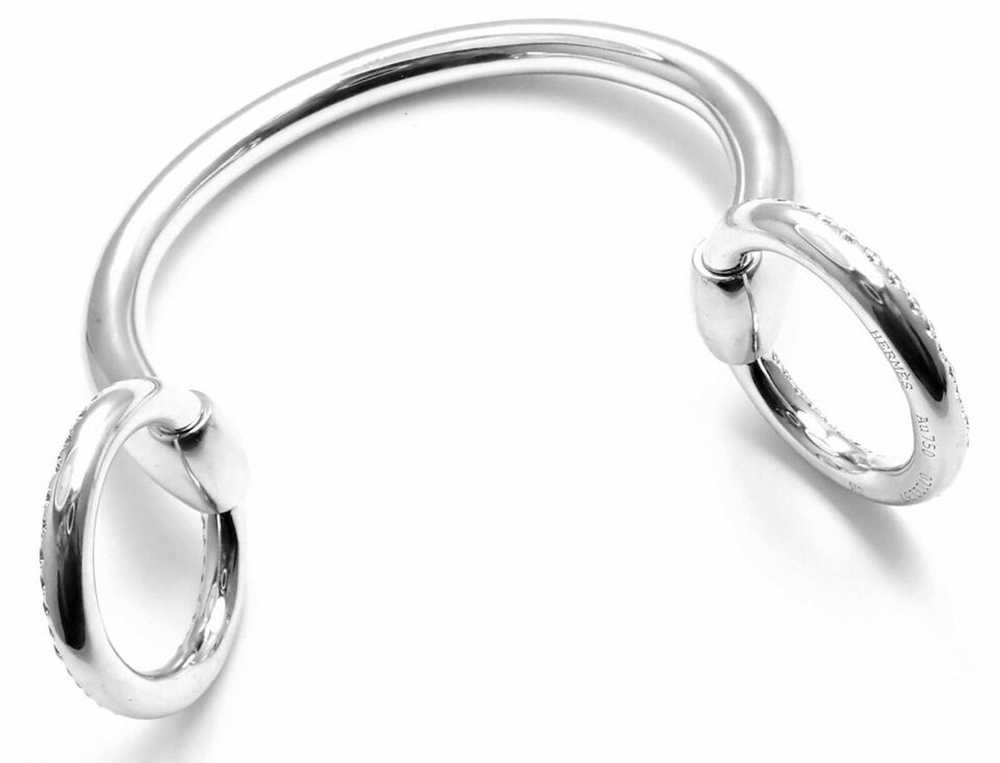 Hermes 18K White Gold Diamond Horsebit Cuff Bangl… - image 11