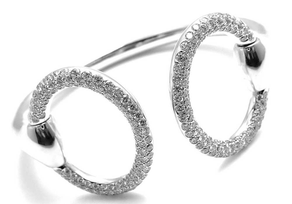 Hermes 18K White Gold Diamond Horsebit Cuff Bangl… - image 1