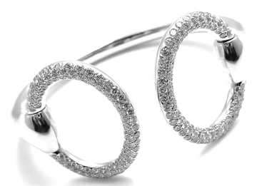 Hermes 18K White Gold Diamond Horsebit Cuff Bangl… - image 1