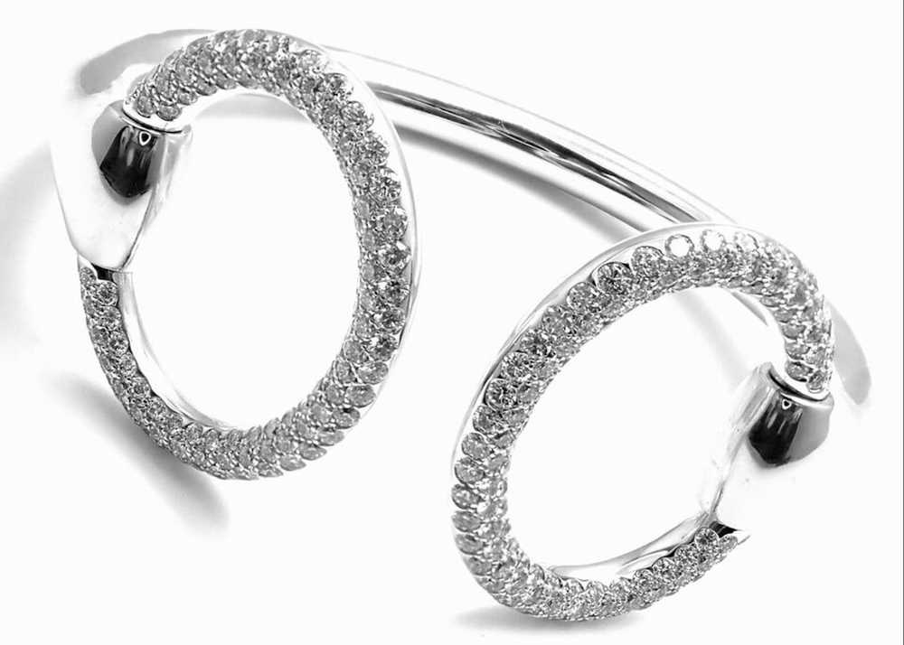 Hermes 18K White Gold Diamond Horsebit Cuff Bangl… - image 2