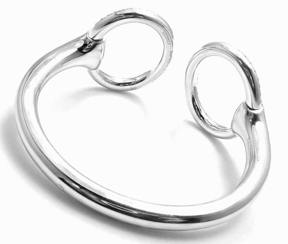 Hermes 18K White Gold Diamond Horsebit Cuff Bangl… - image 5