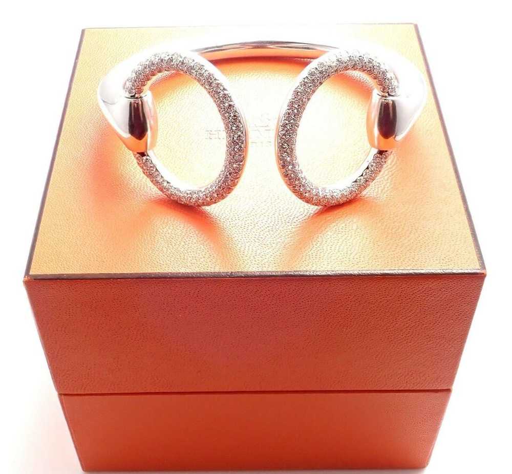 Hermes 18K White Gold Diamond Horsebit Cuff Bangl… - image 6