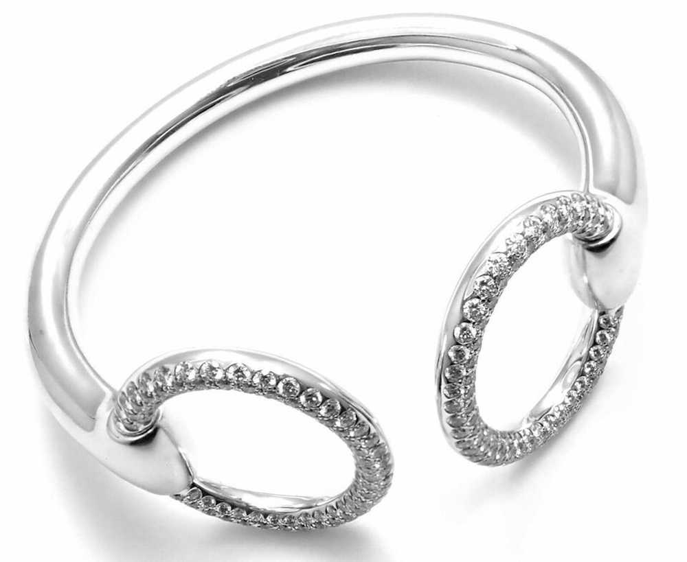 Hermes 18K White Gold Diamond Horsebit Cuff Bangl… - image 9