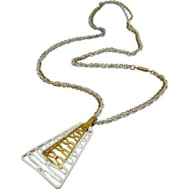 Vintage Gold Tone & White Enamel Necklace 70s Cos… - image 1