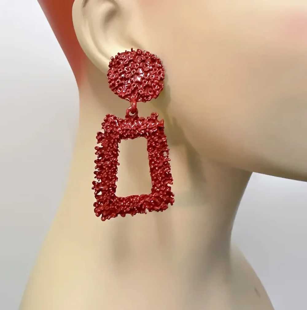 Massive Earrings, Oversized, Red Metal, Big State… - image 2