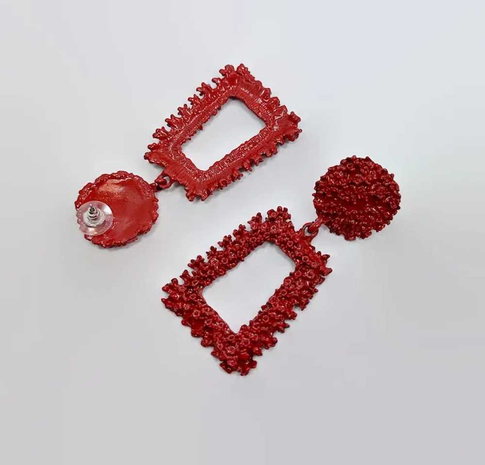 Massive Earrings, Oversized, Red Metal, Big State… - image 3