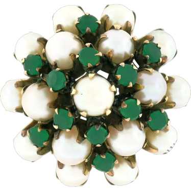 Antique 8k Yellow Gold Round Pearl & Green Chalce… - image 1