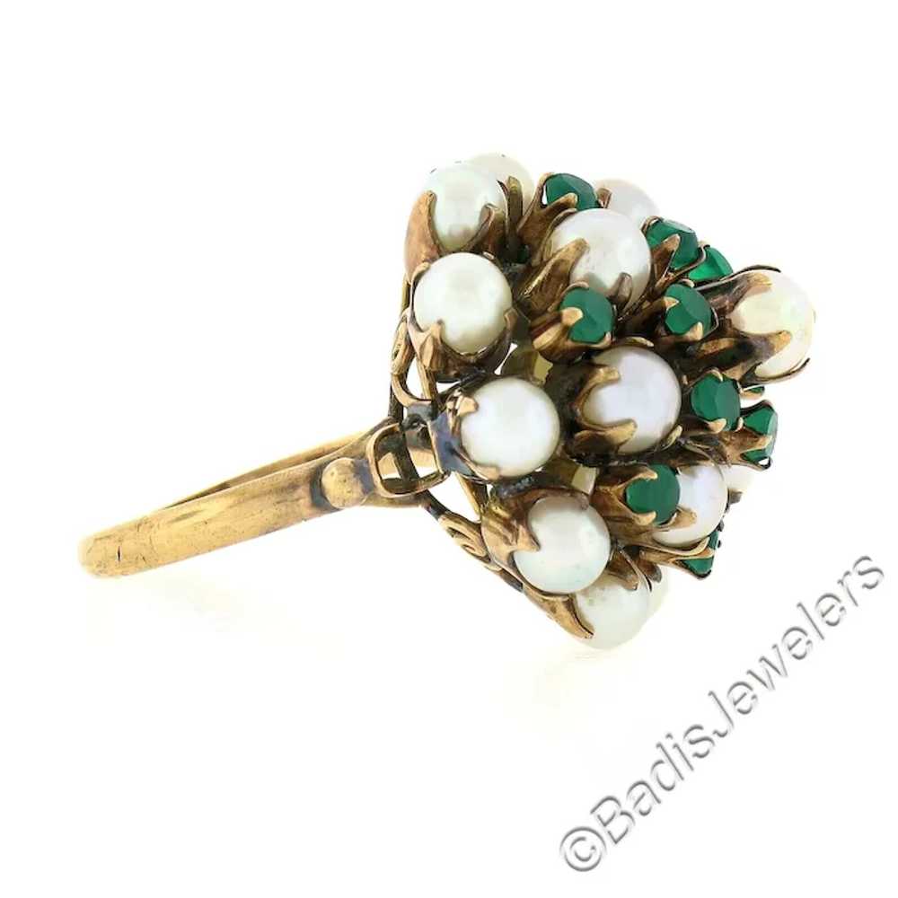 Antique 8k Yellow Gold Round Pearl & Green Chalce… - image 2