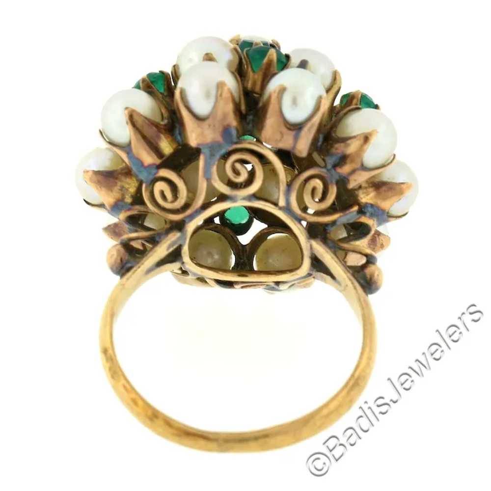 Antique 8k Yellow Gold Round Pearl & Green Chalce… - image 3