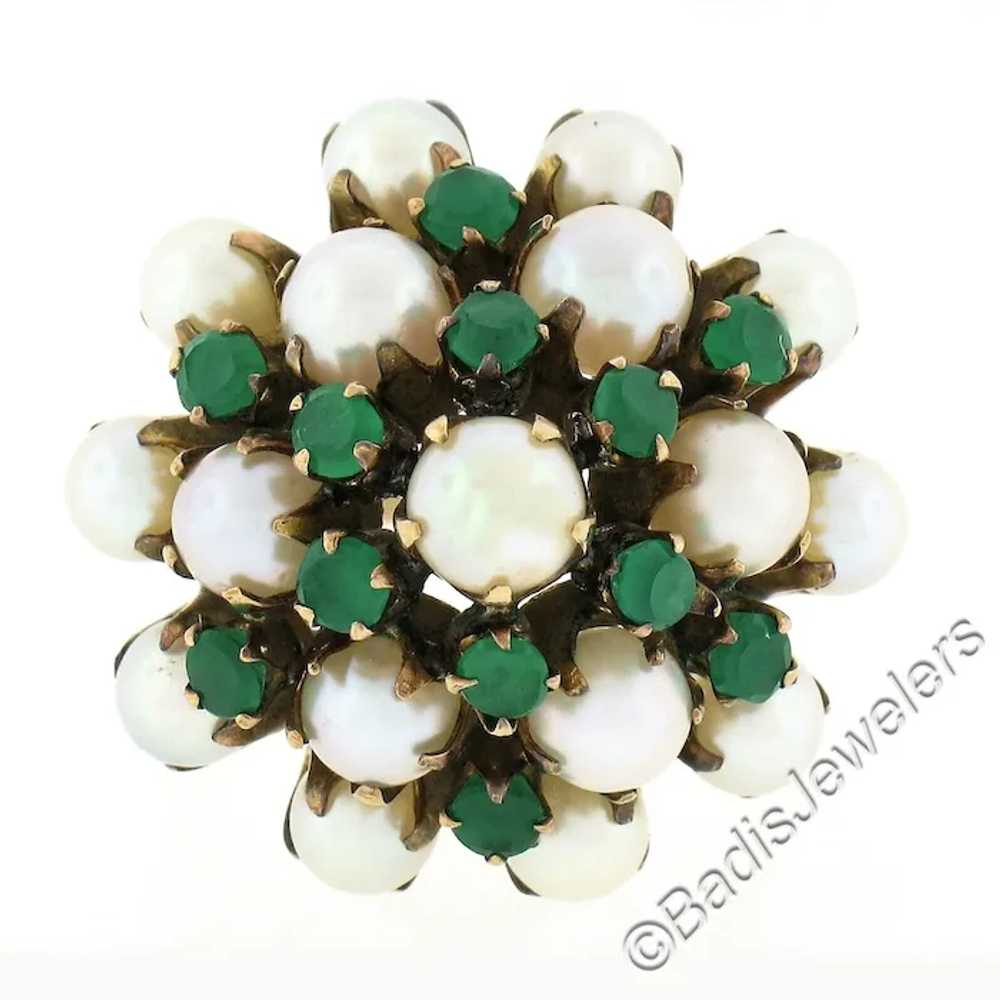 Antique 8k Yellow Gold Round Pearl & Green Chalce… - image 4