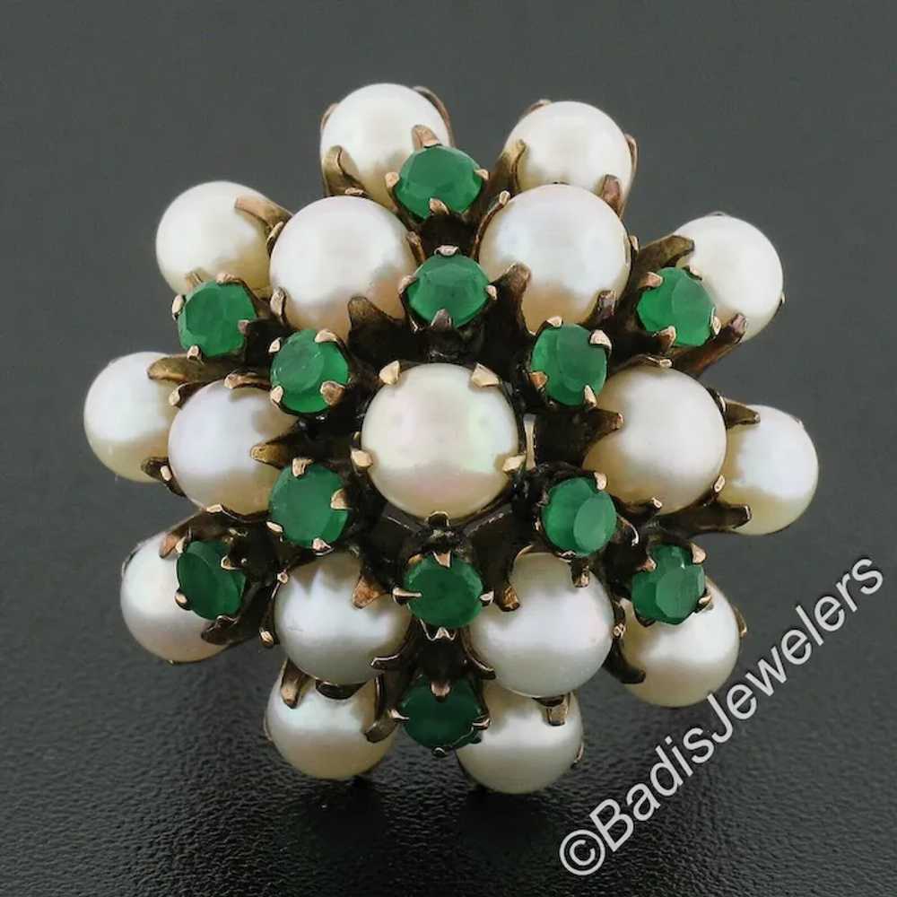 Antique 8k Yellow Gold Round Pearl & Green Chalce… - image 6