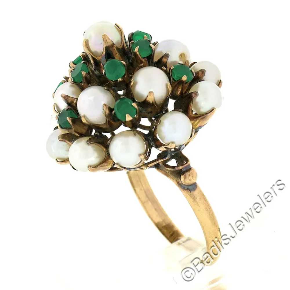 Antique 8k Yellow Gold Round Pearl & Green Chalce… - image 7