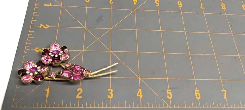 Gold Tone Pink Rhinestone Spray Floral Brooch - image 6