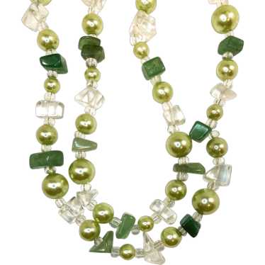 Long Single Strand Green Clear Imitation Pearls S… - image 1