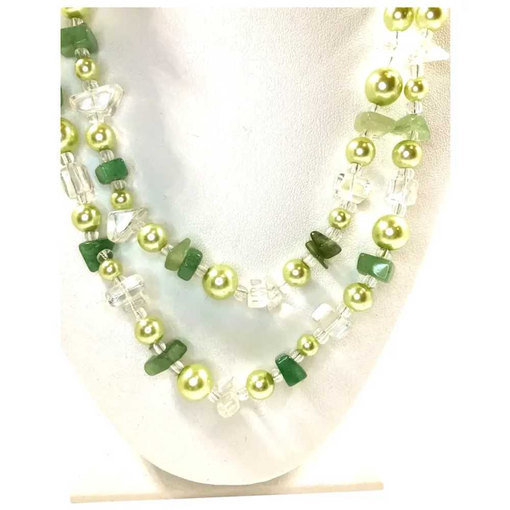 Long Single Strand Green Clear Imitation Pearls S… - image 2