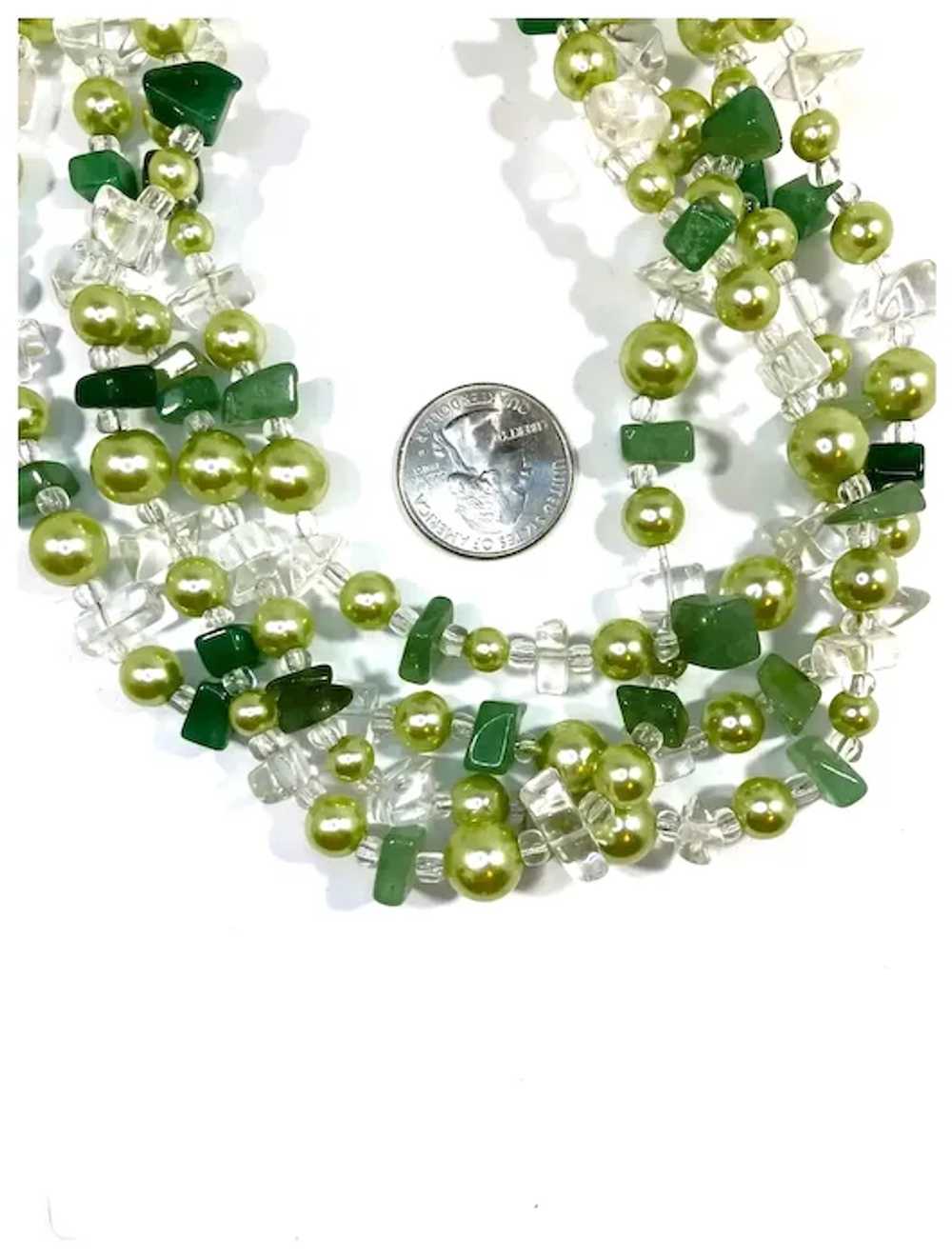 Long Single Strand Green Clear Imitation Pearls S… - image 3
