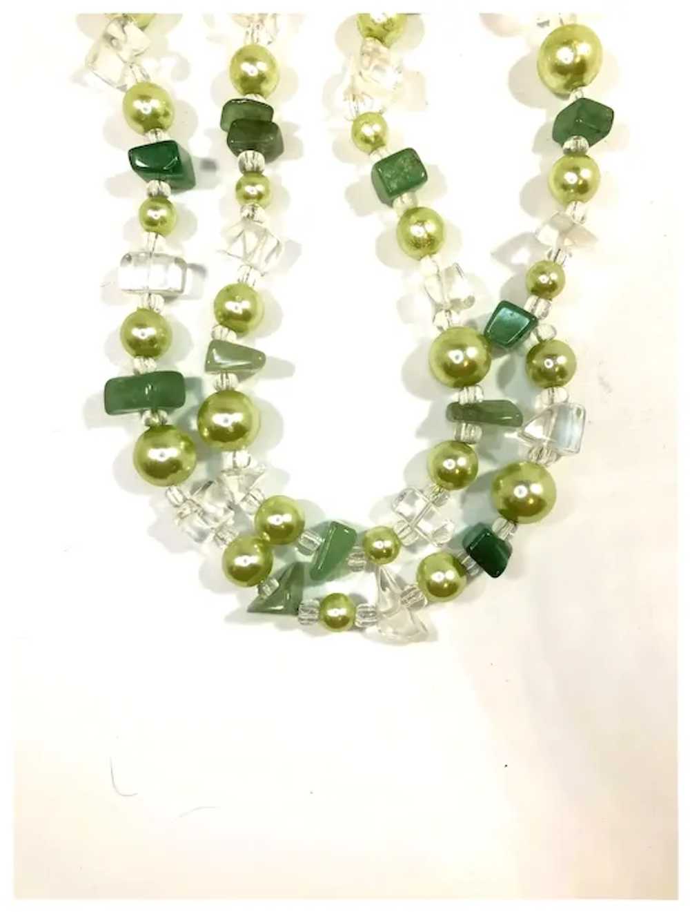 Long Single Strand Green Clear Imitation Pearls S… - image 4