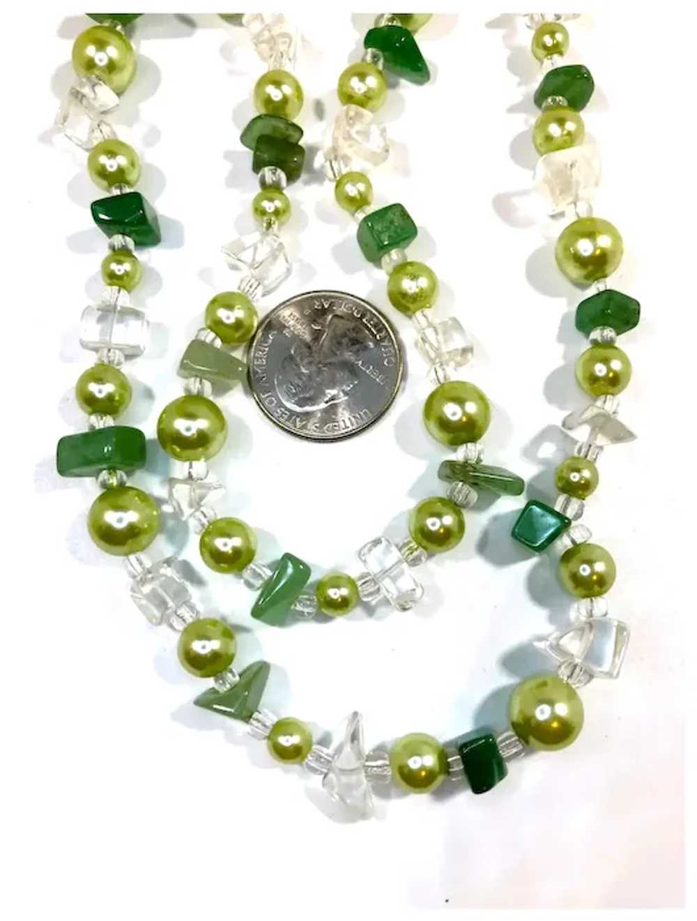 Long Single Strand Green Clear Imitation Pearls S… - image 5
