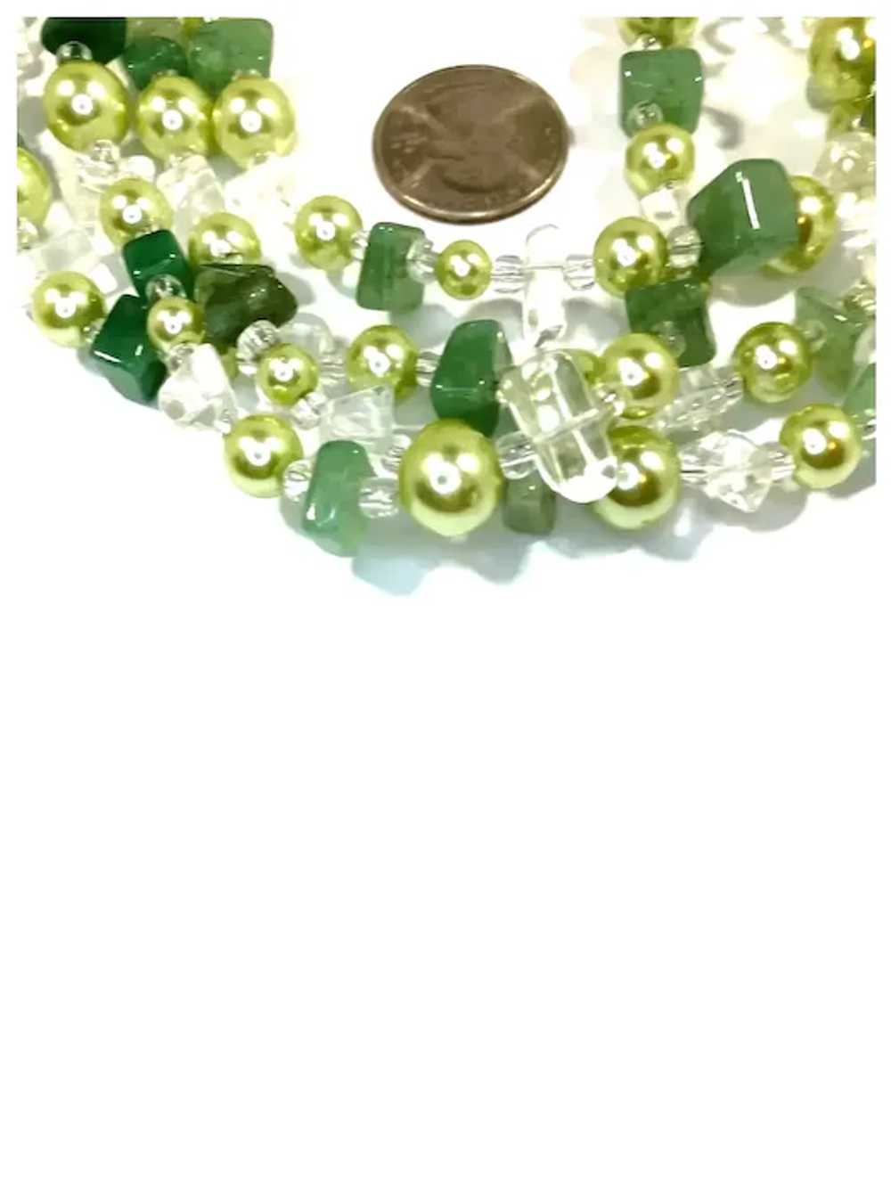 Long Single Strand Green Clear Imitation Pearls S… - image 6