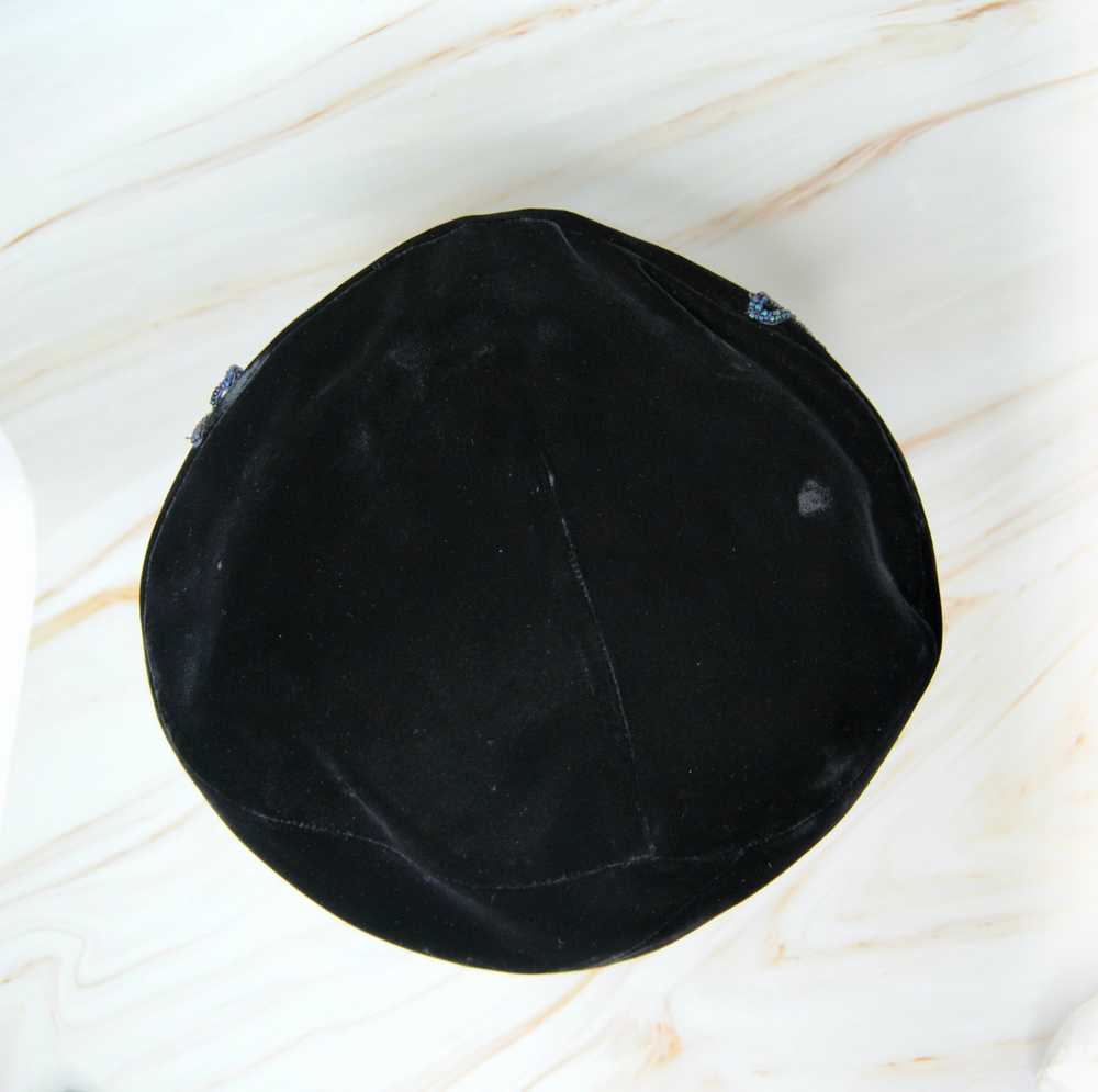 1960s Vintage Black Velveteen Beret - like Hat wi… - image 11