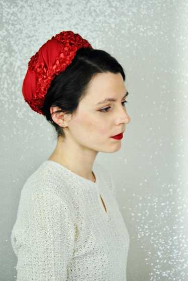 1950s Vintage Red Marche Straw and Organza Hat