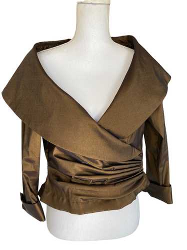 Tadashi Faux Wrap Shimmery Brown Evening Jacket, S