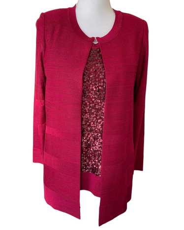 Misook Cranberry Red Sequin Metallic Sweater Set, 