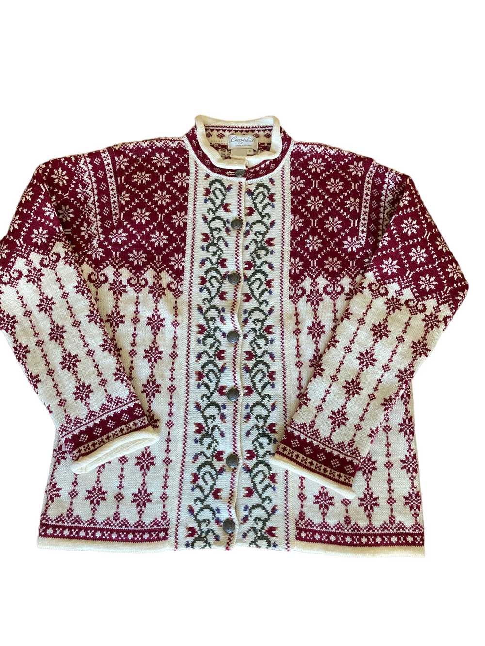 Cherry Lewis Wool Red and White Cardigan, S - image 1