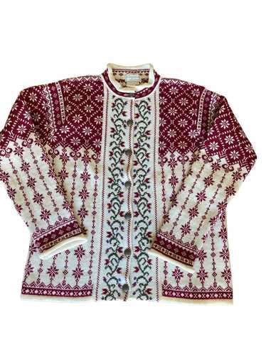 Cherry Lewis Wool Red and White Cardigan, S