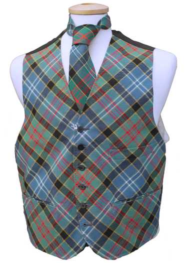 Men's Green Paisley Tartan Plaid Wool Waistcoat