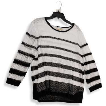 Womens Black White Mesh Striped Long Sleeve Pullo… - image 1