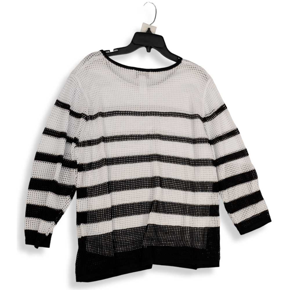 Womens Black White Mesh Striped Long Sleeve Pullo… - image 2