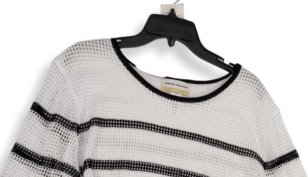 Womens Black White Mesh Striped Long Sleeve Pullo… - image 3