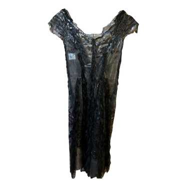 Alberta Ferretti strapless lace-detailed long dress - Brown
