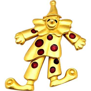 Brushed Gold Tone Articulated Clown Brooch