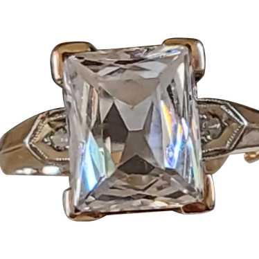 10K YG Emerald Cut Natural Quartz and Diamond Ring